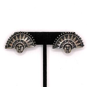 Laurel Burch Vintage Aztec Sun God Pierced Post Silver Tone Earrings